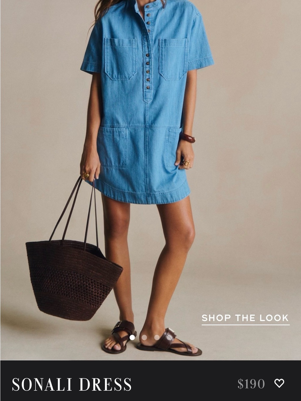 Sezane Light Blue Short-Sleeve Sonali Denim Cover-Up Dress